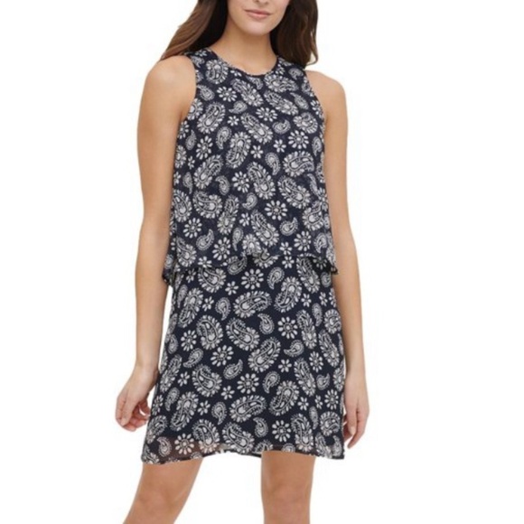 Tommy Hilfiger Women’s Navy Blue Paisley Layered Shift Dress - Picture 1 of 11
